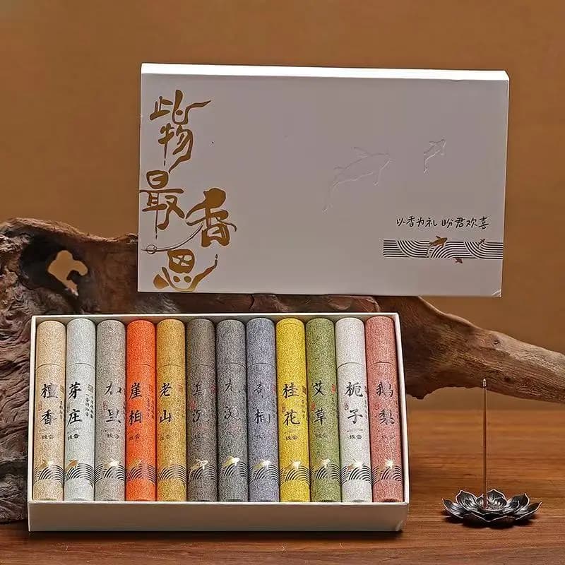 1 box/12 fragrances, natural wood powder incense and string fragrance gift box set, suitable for indoor long-lasting fragrance