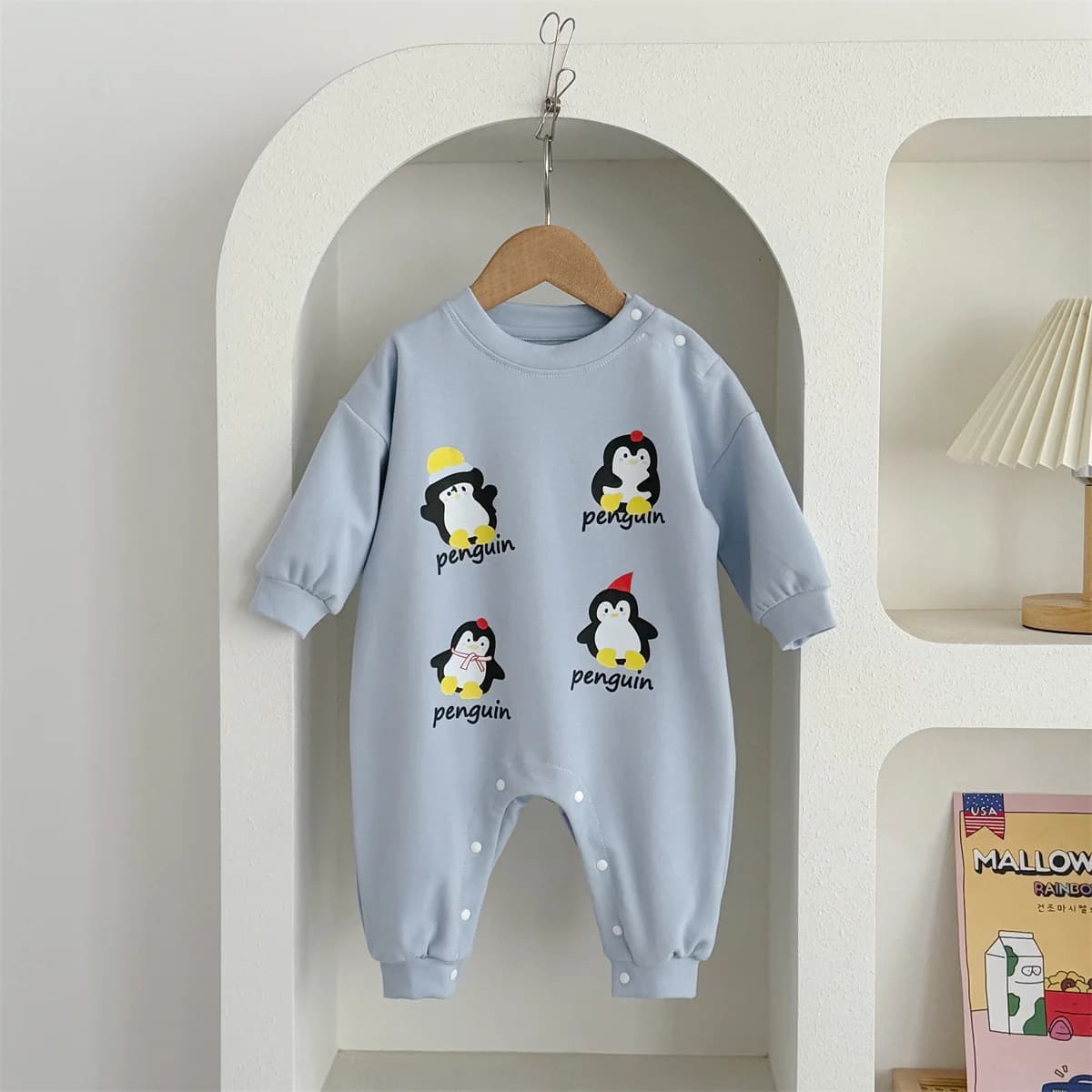 ZOETOPKID Newborn Baby Rompers Long Sleeve Warm Pajamas Cartoon Print One-Piece Boys Girls Outfits Infants Clothes