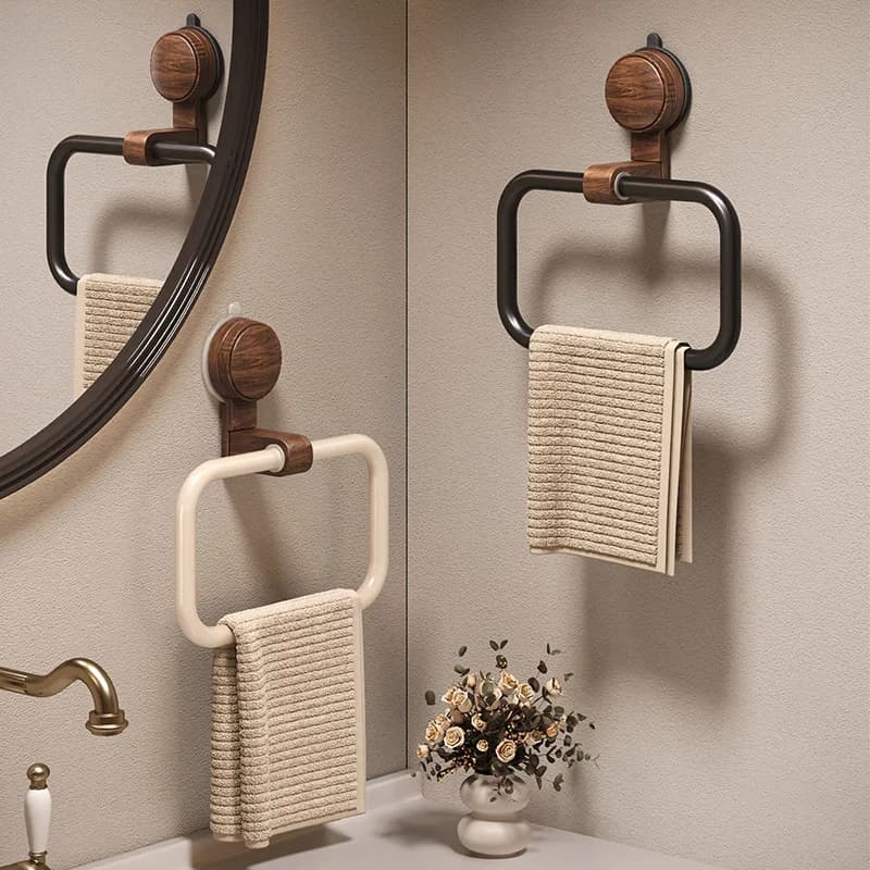 Portasciugamani da bagno con ventosa in noce Portasciugamani da bagno moderno a parete di metà secolo senza punzonatura Gancio da bagno