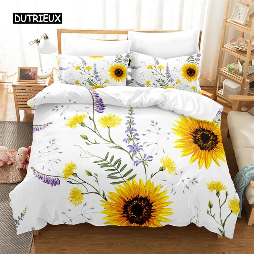 Set di biancheria da letto con fiori e foreste, set copripiumino, set di biancheria da letto con stampa digitale 3D, set di biancheria da letto Queen Size, design alla moda