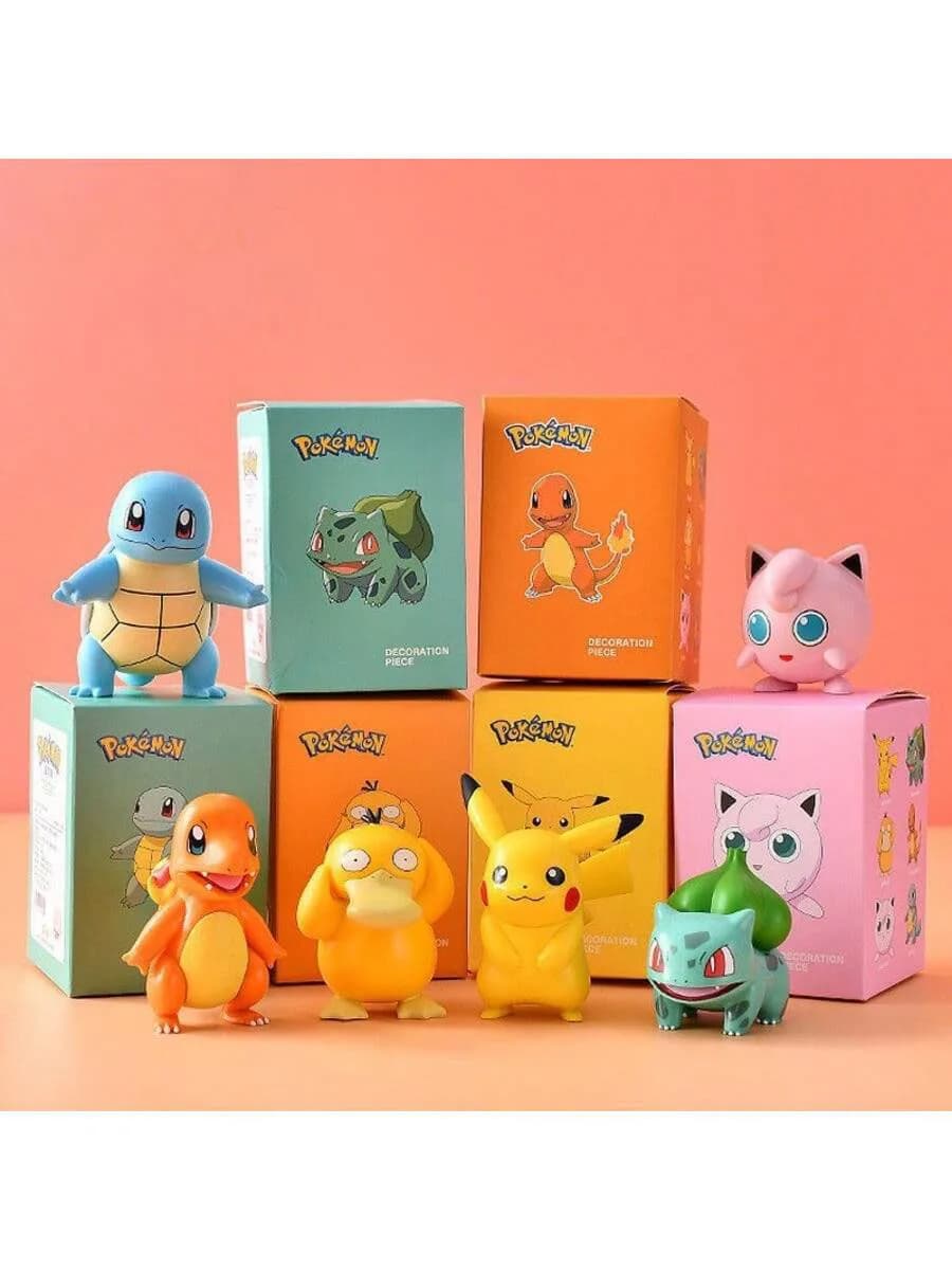 TAKARA TOM Figure Anime Pikachu Giocattoli Modellini Charmander Psyduck Squirtle Jigglypuff Bulbasaur 6 Pezzi Bambole Kawaii da Collezione Regalo per Bambini