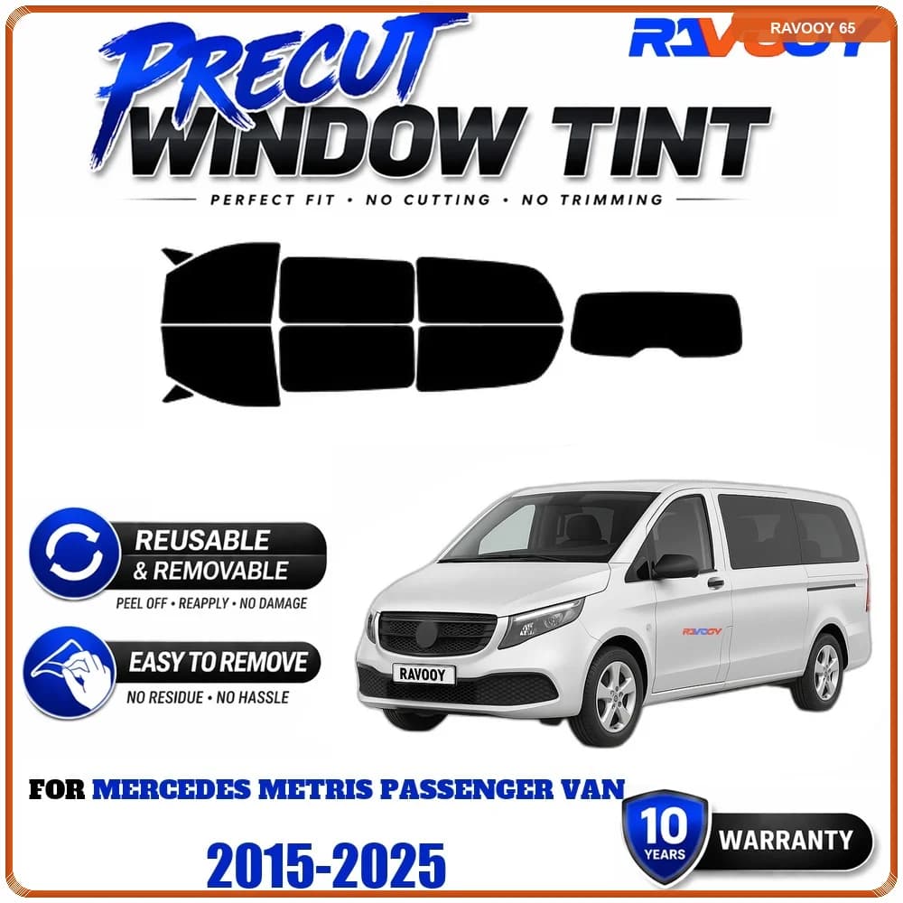 Precut Window Tint, Reusable Removable EPU Film, Custom Fit for Mercedes Metris Passenger Van 2015-2025, UV Heat Protection
