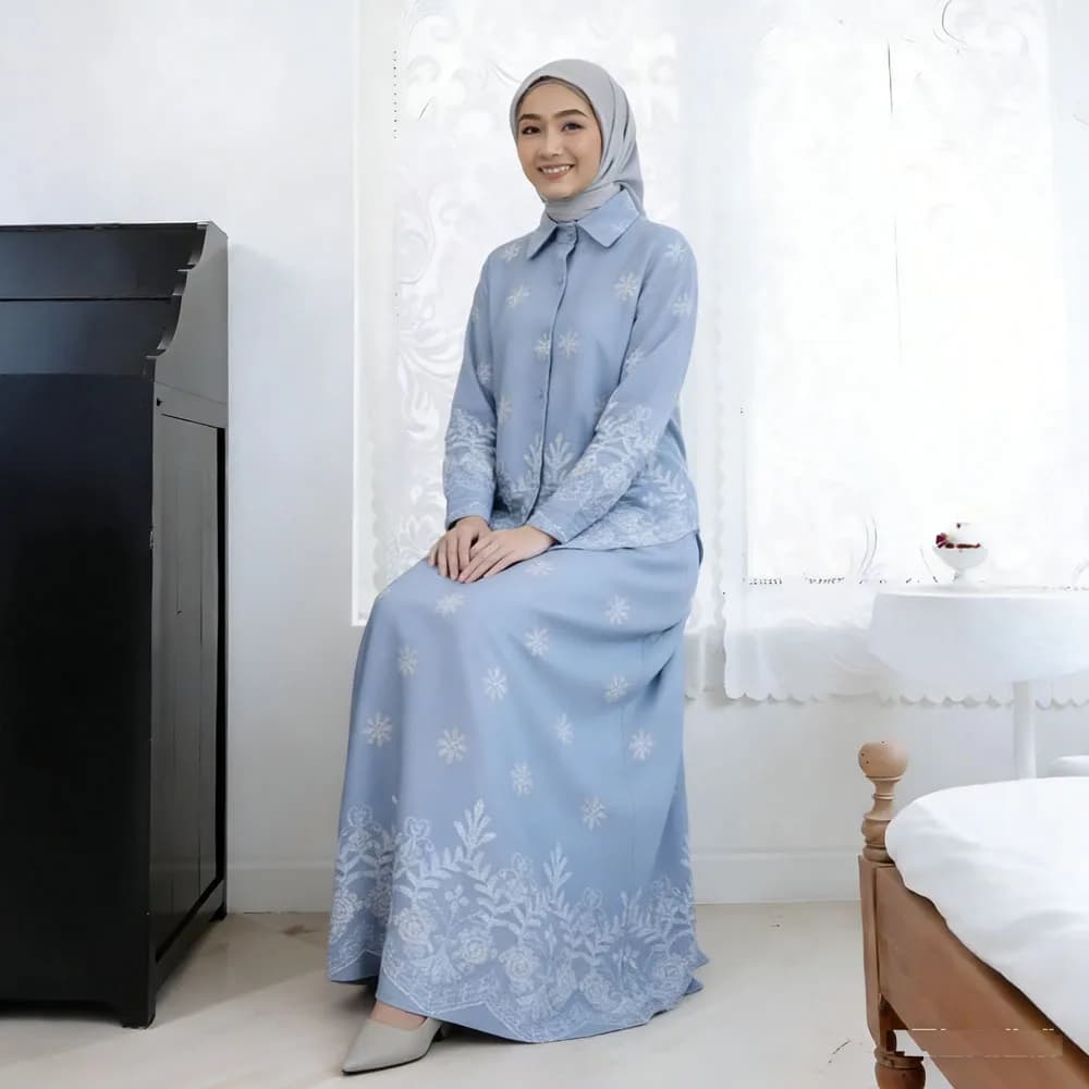 Set da donna musulmana in due pezzi ricamato modesto camicia gonna altalena abito Dubai Abaya modesto Eid abbigliamento islamico abiti da festa
