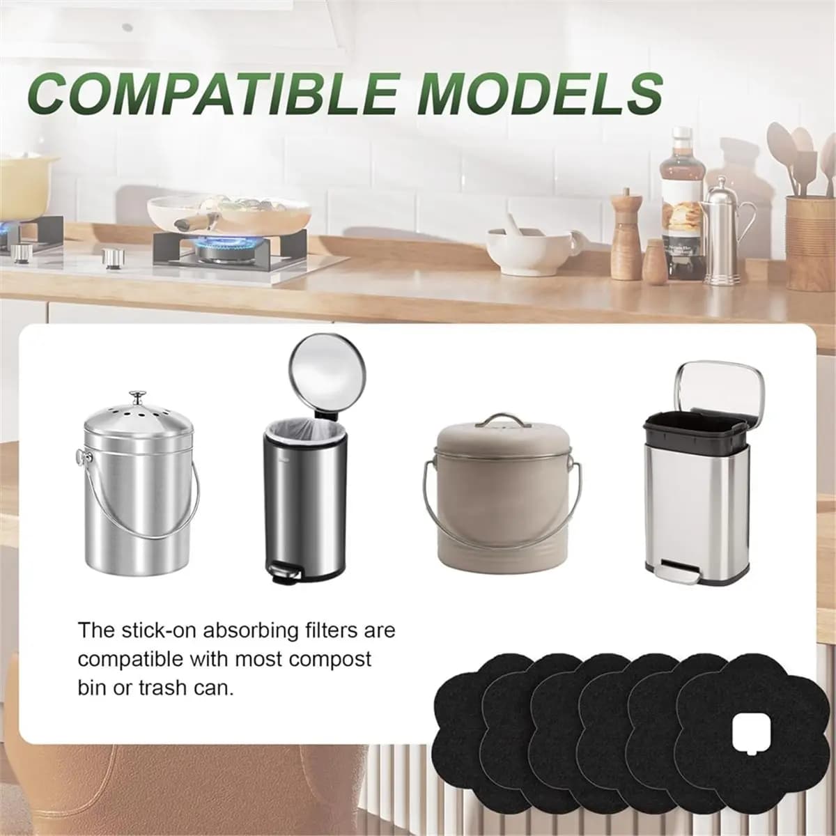 A45I Universal Trash Can Charcoal Filters Replacements, 12-Pack Flower Shape Stick-on Activated Charcoal, Absorbing Filters