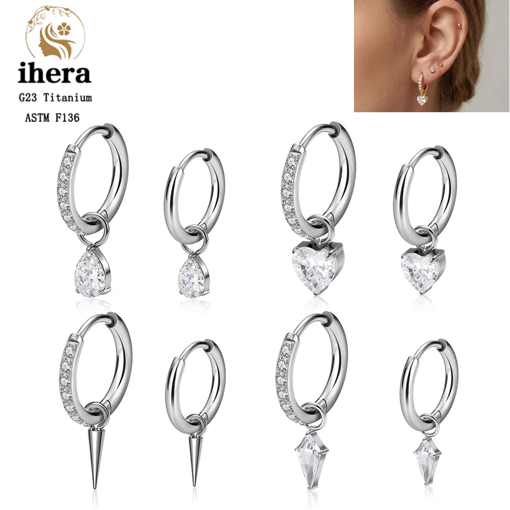 ASTM F136 Titanium 18G Pear Heart Kite CZ Drape Earrings Hinged Segment Hoop Women Cartilage Tragus Helix Lobe Piercing Jewelry