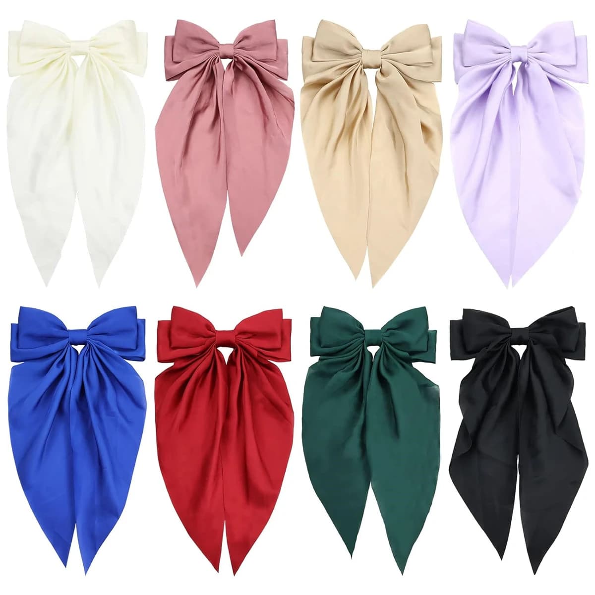 8 Ladies Satin Large White Pink Red Blue Black ribbon bow Oversized bow Long queue hair clip springtail horsetail accessory for hair