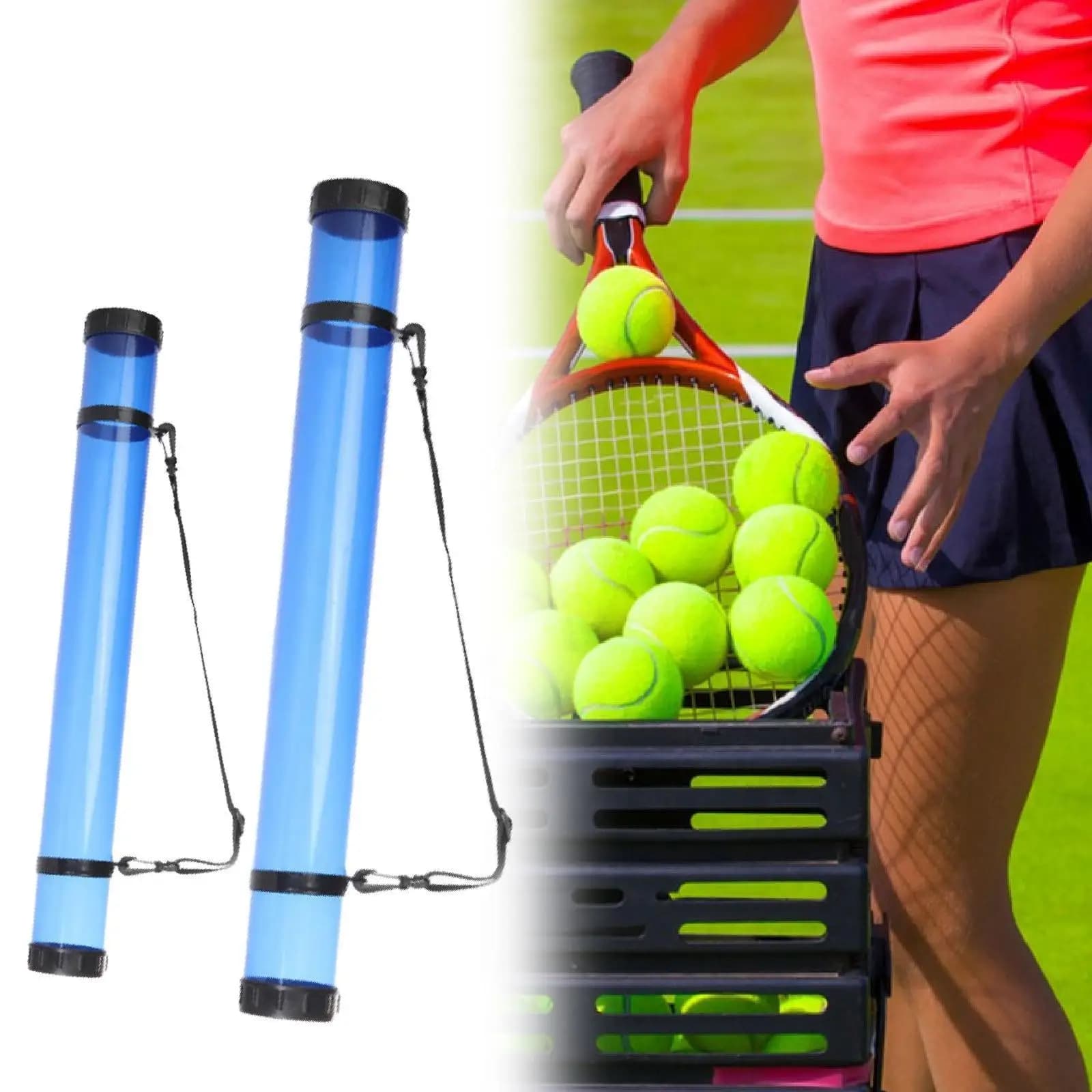 Raccoglitore per palline con tracolla per palestra, pickleball, tennis, tubo di prelievo