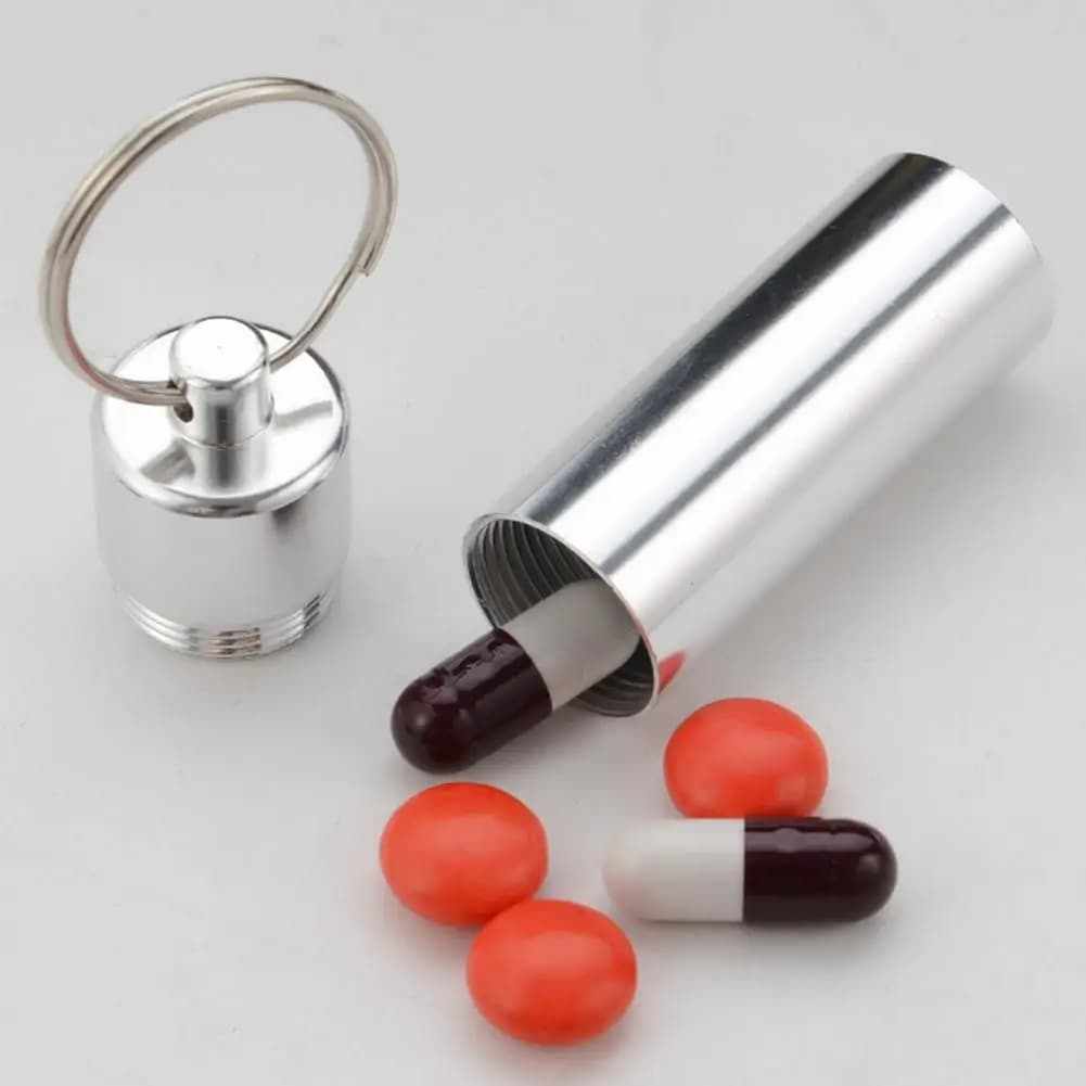 Portable Box for Medicines in Aluminum Alloy, Waterproof Cotton Sticks Door, Stuzzicadent Container, Travel and Camping Pills Organizer