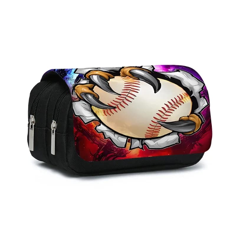 Astuccio per Penne a Doppio Strato con Motivo Baseball per Ragazzi/Ragazze, Miglior Regalo, Design 2D Piatto, Cartone Animato, Forniture Scolastiche