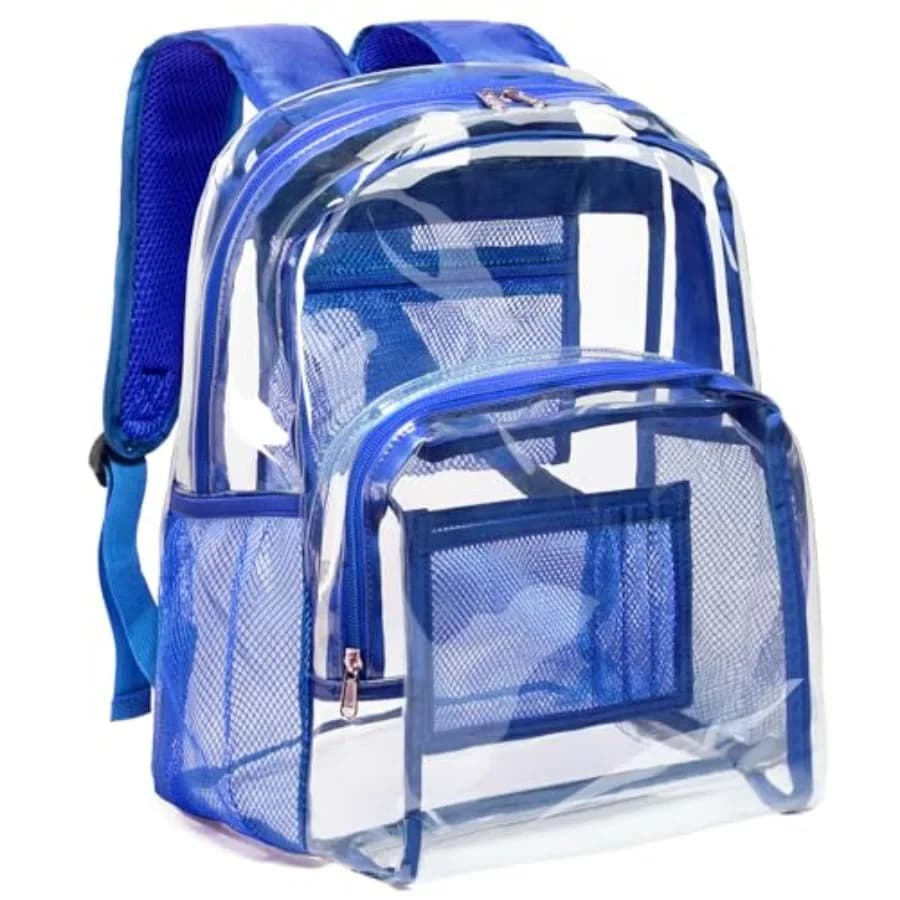 Clear Backpack Heavy Duty PVC Transparent Backpack with Reinforced Strap Stitches and Large Capacity for College Workplace Secu