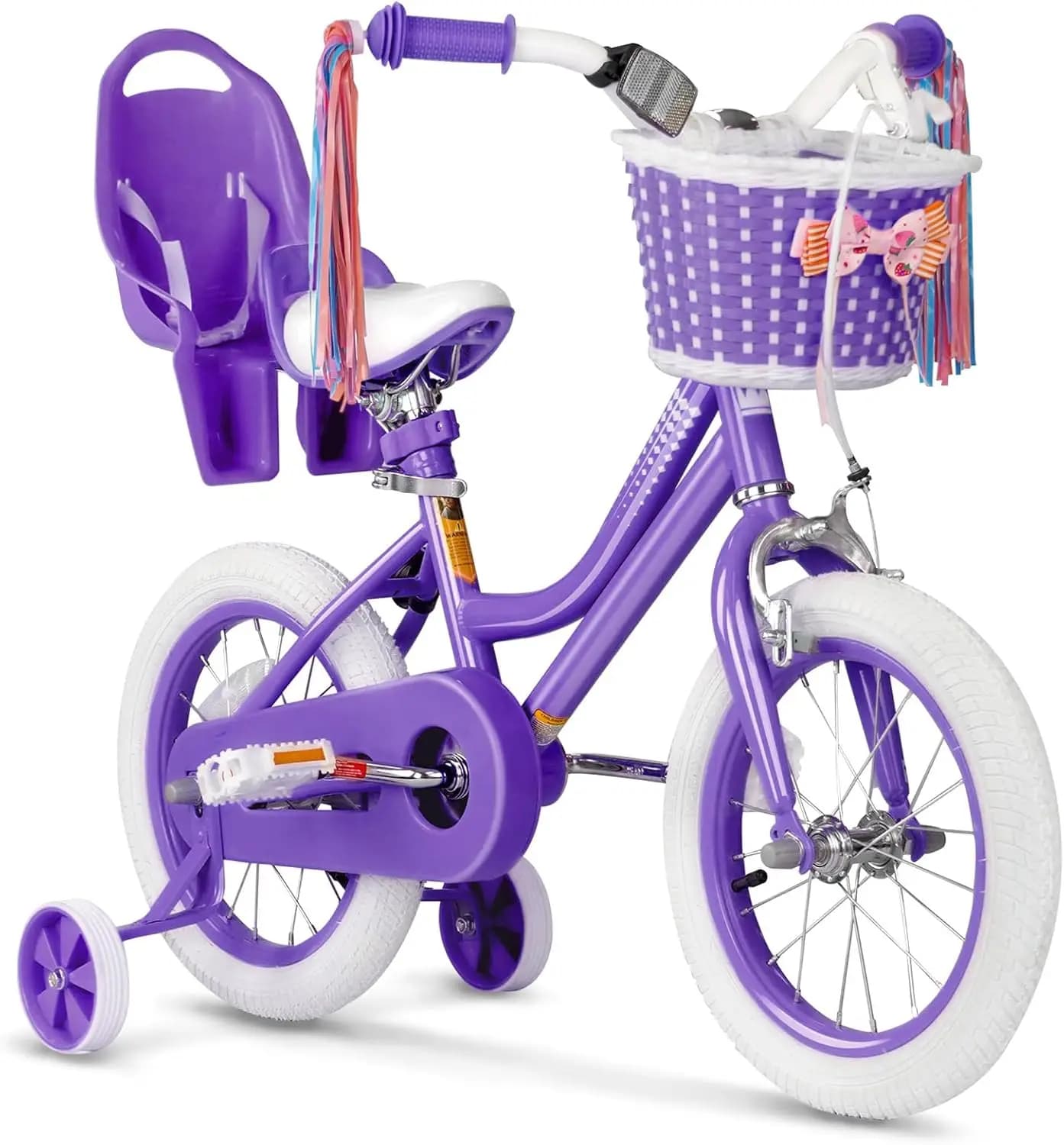 Bicicletta per ragazze per bambini dai 3 ai 9 anni, bici per bambini da 12 14 16 pollici con ruote da allenamento, stelle filanti, cestino e sedile per bambole, bambino