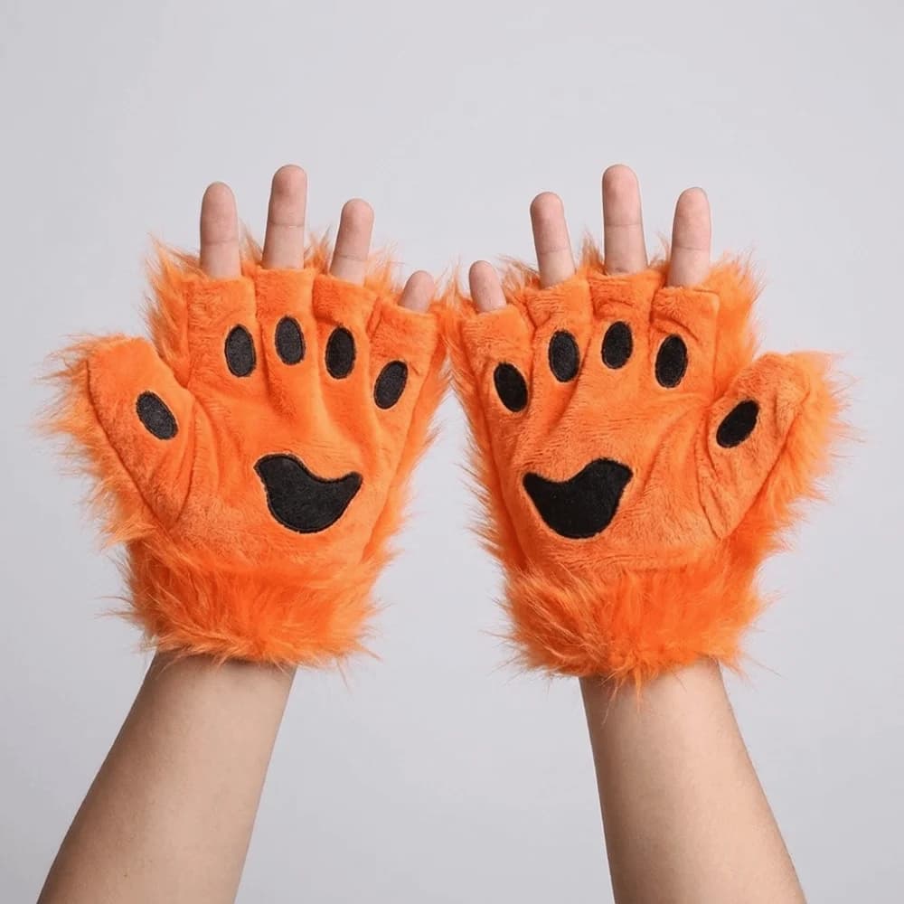 Raptor Claw Polyester Halloween Gloves Half Finger Wolf Claw Bear Paw Gloves Scary Animal Cat Paw Mittens Winter