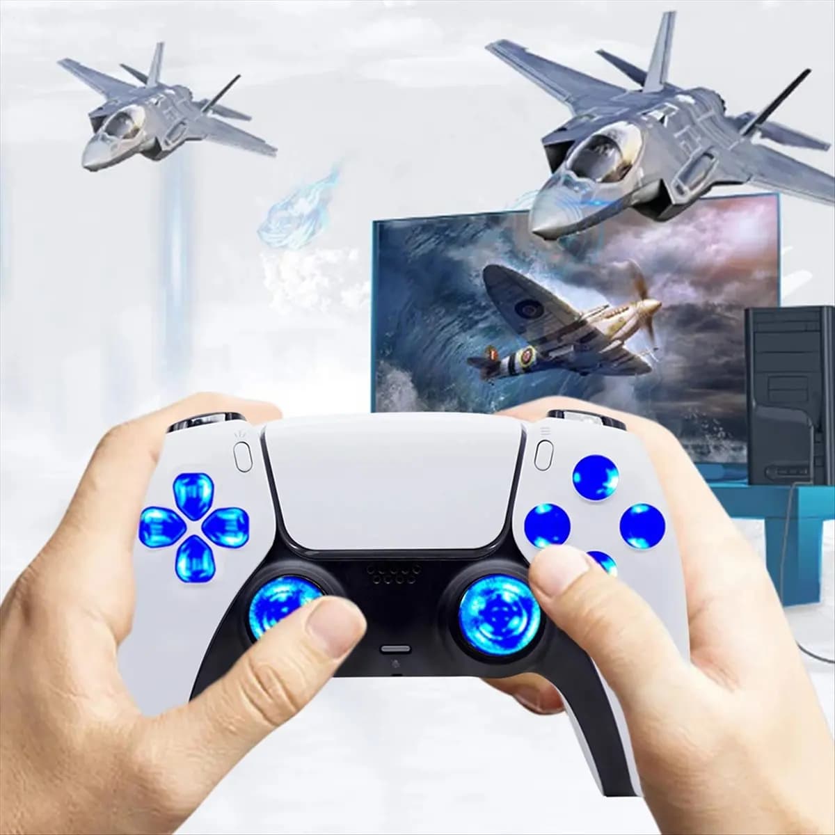 (DT37) 6 Colors DIY Light Board for PS5 Game Console Luminated D-Pad Thumbsticks Face Buttons (DTF) LED Kit for Playstation5