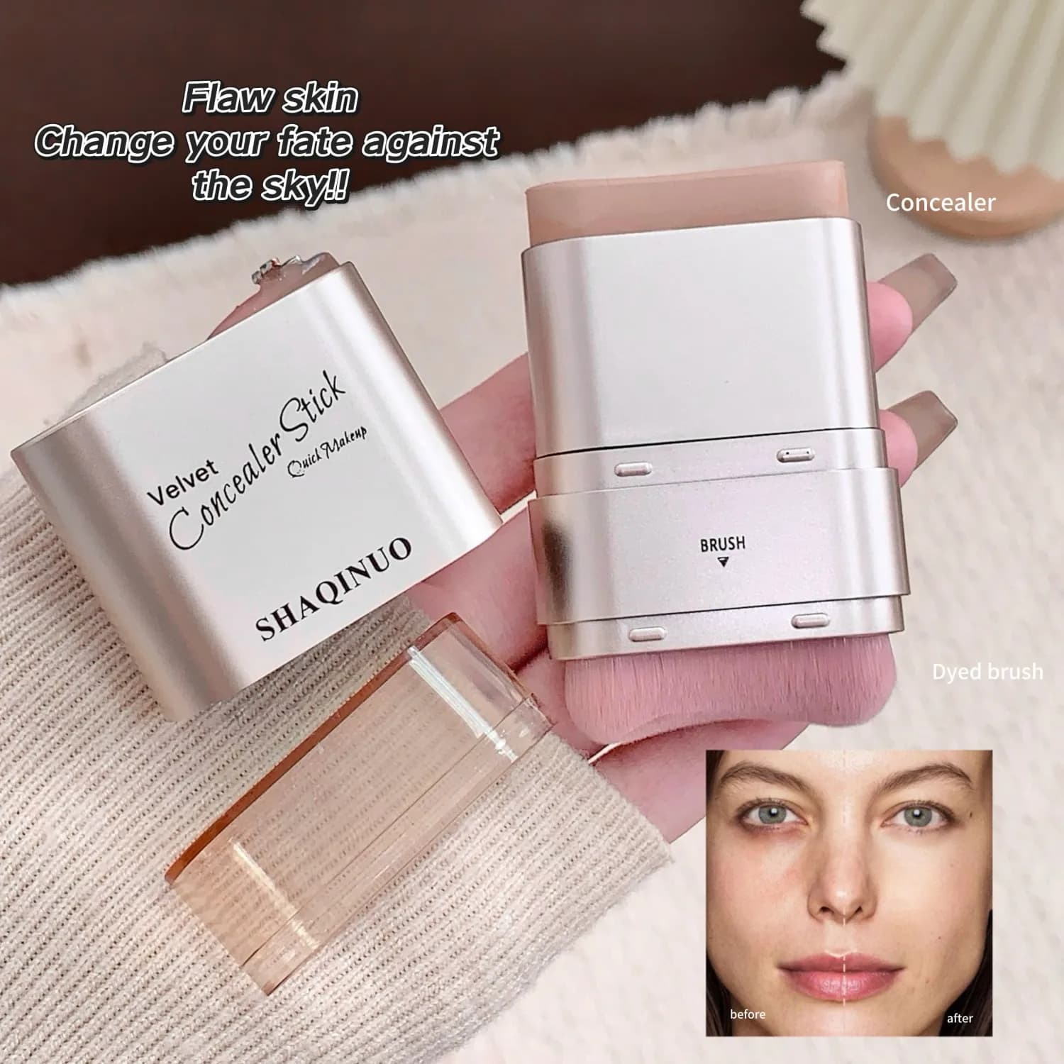 SHAQINUO 2-in-1 Concealer Foundation Stick Lightweight Natural Finish Multi-purpose Cover Blemish Daily Makeup
