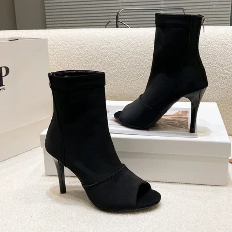 2025 Ballroom Latin Dance Shoes Women's Ballroom Sandals salsa Bachata with soft black background Boots with sock with thin heel