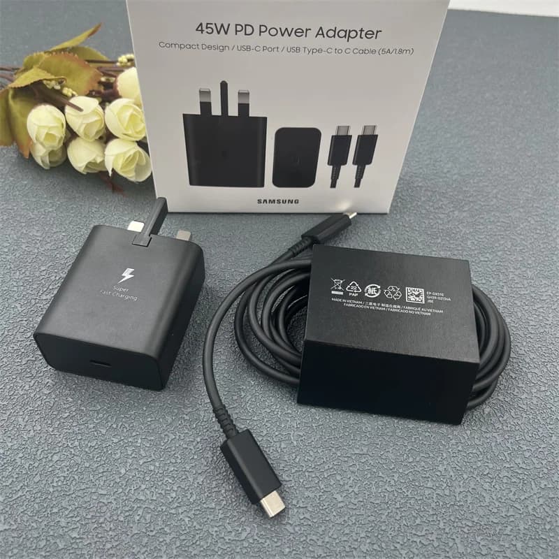 Caricabatterie Super Veloce Samsung 45W PD PPS EP-T4510 con Spina UK per Galaxy S26 S25 S24 S23 S22 Note20 Ultra F56 M56, Cavo PD Type-C da 1.8M