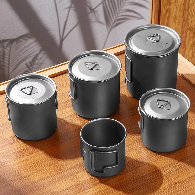 tazze portatili con marchio in titanio pieno, manico pieghevole per acqua, caffè, picnic, succo, birra, vino, accendino da campeggio