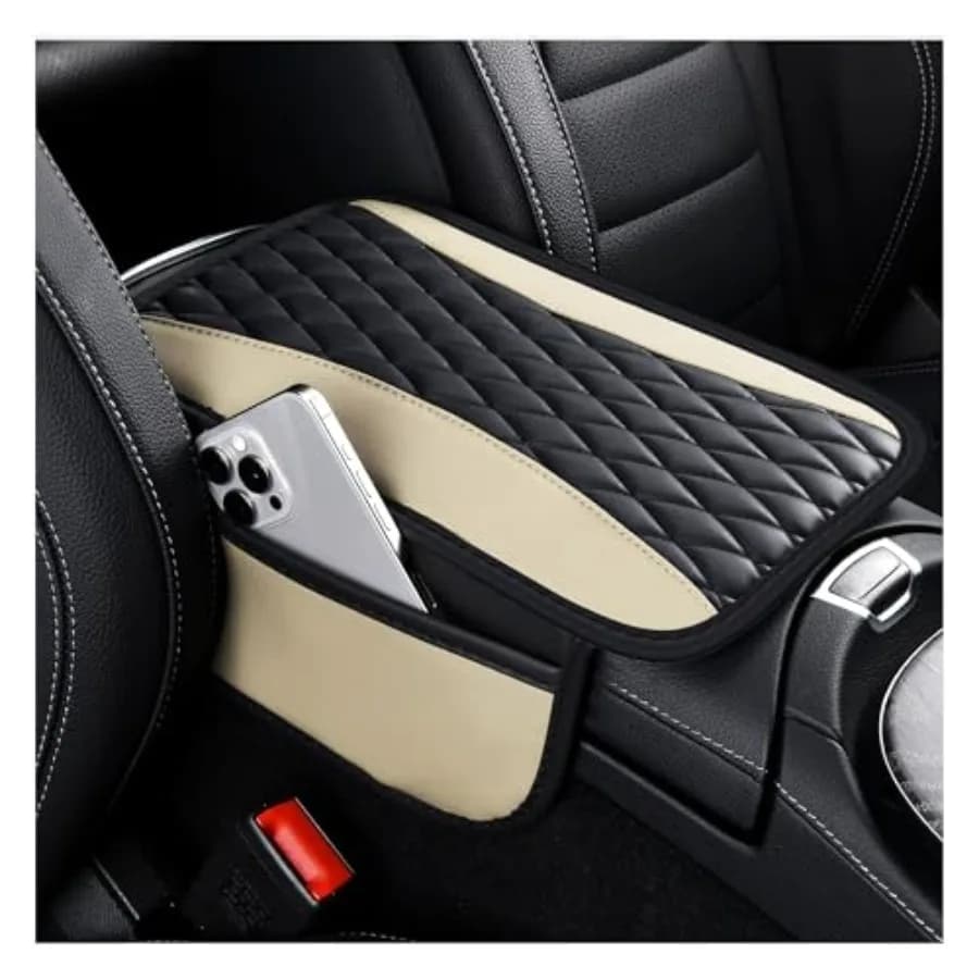 Patchwork Leather Center Console Covers for Cars, Upgraded Arm Rest Cover for Car with Side Storage Pocket for Car Seat Organiz