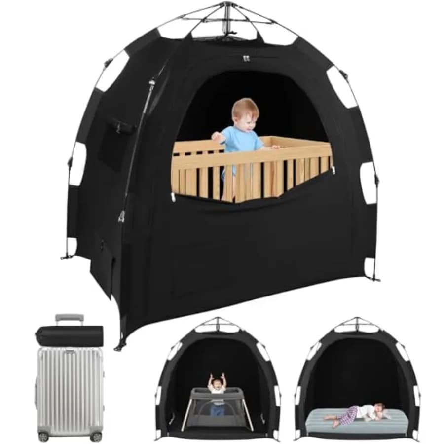 Tenda oscurante per Pack N Play: baccello portatile per il sonno del bambino con mini copertura per culla con configurazione a 1 clic con monitor e buste per ventole Blocchi 95