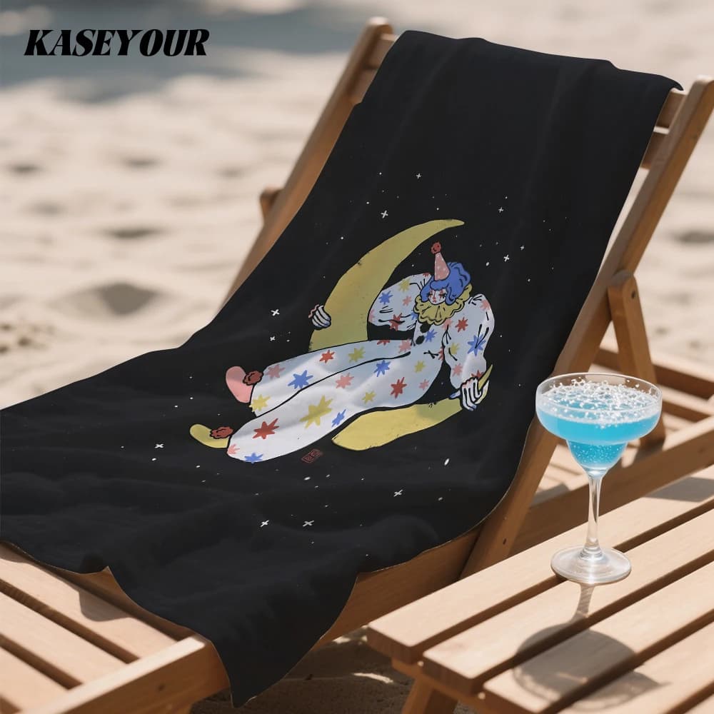 Moonlit Clown Oversized Microfiber Beach Towel Sand Proof Quick Dry, Absorbent for Swimming Pool Travel Camping