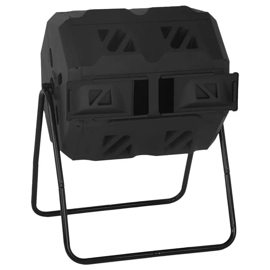 Contenitore per compost da esterno, contenitore per compost da 43 galloni a doppia camera con porte scorrevoli per giardino, patio, cucina, cortile, porta nera