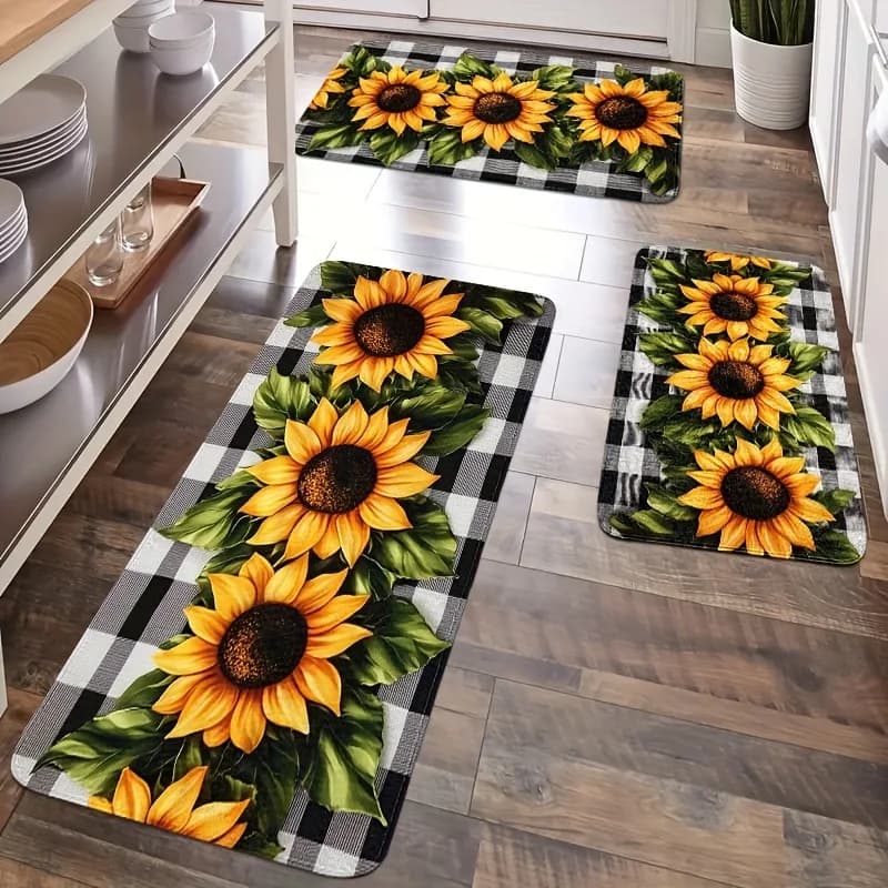 Girasole Buffalo Plaid Tappetino da cucina Decor Antiscivolo Corridoio Balcone Tappeti per lavanderia Tappetino per bagno Tappetino per camera da letto Decor