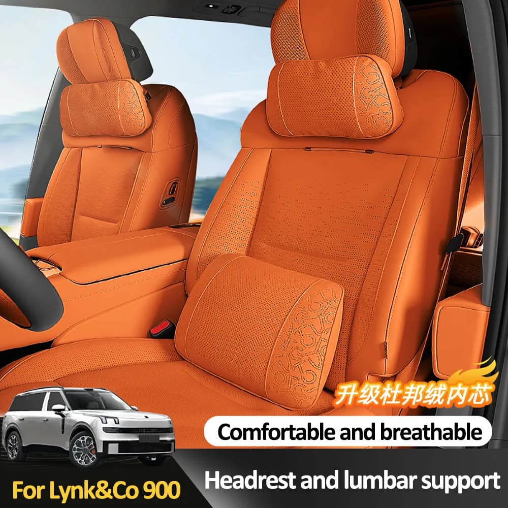 Leather Car Headrest Neck Pillow Lumbar Support Cushion For Lynk&Co 900 2025 Thick Cotton Core Interior Modification Accessories