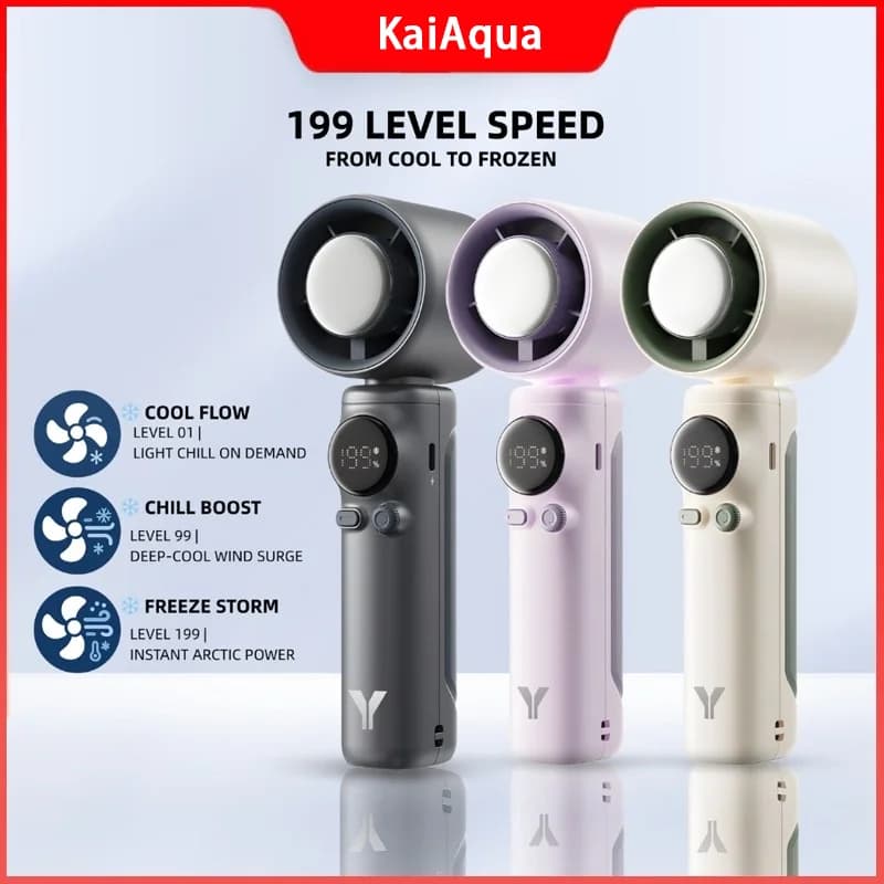 Handheld High-speed Small Fan Pro Portable Turbo Fan High Speed Kipas Mini Fan Cooler 199 Level Adjustment LED Display 4000mAh