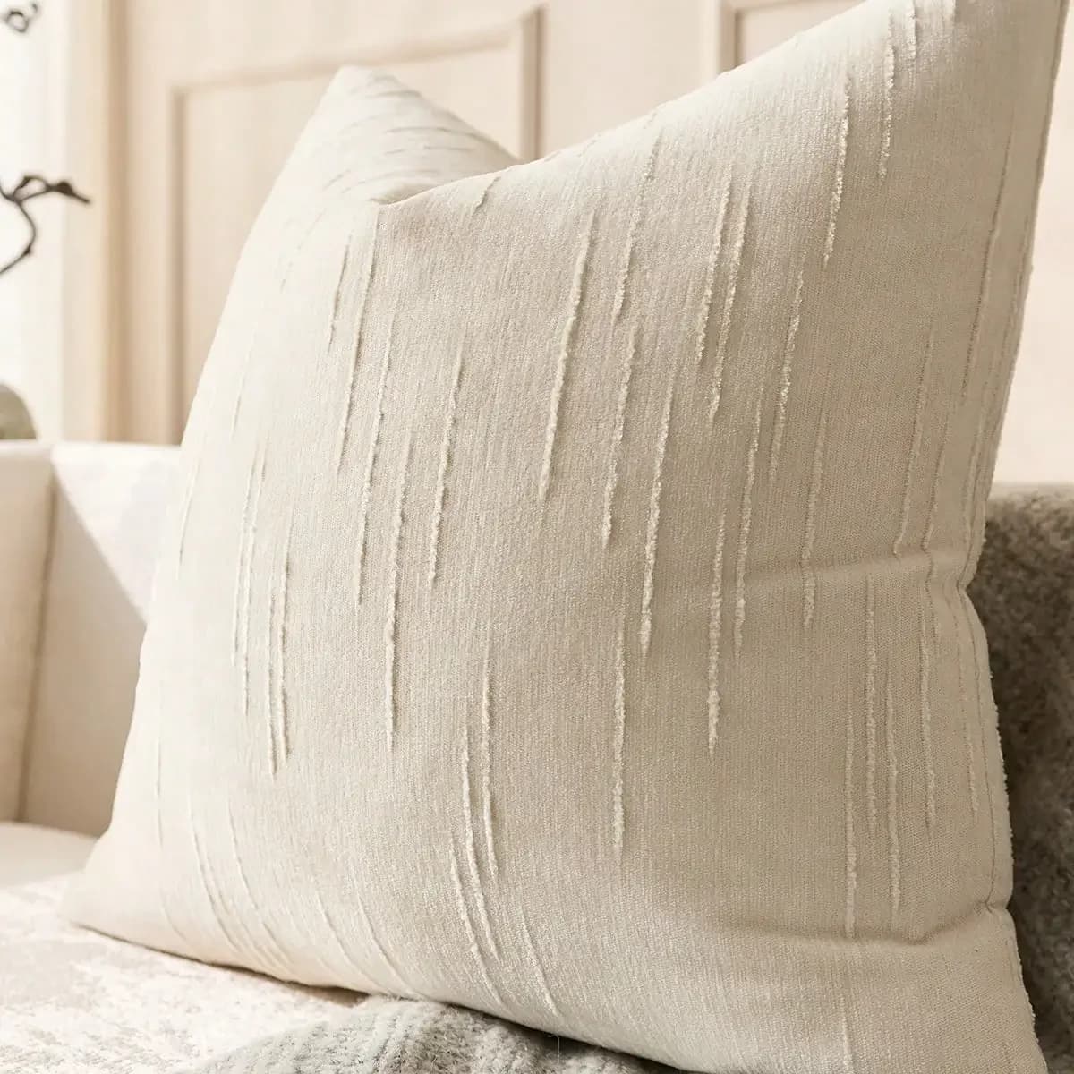 1 pz Fodera per cuscino in finto lino beige 45x45 cm Fodera per cuscino geometrica Boho Cuscino decorativo per la casa per federa per divano letto