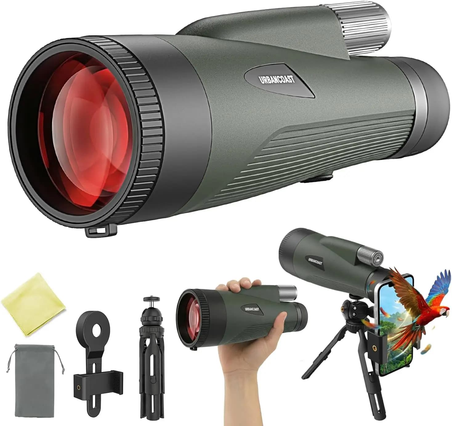 Monocolo ad Alta Potenza 15x65 con Adattatore per Telefono e Treppiede - Prisma BAK4 e Lente FMC per Birdwatching, Viaggi ed Escursioni