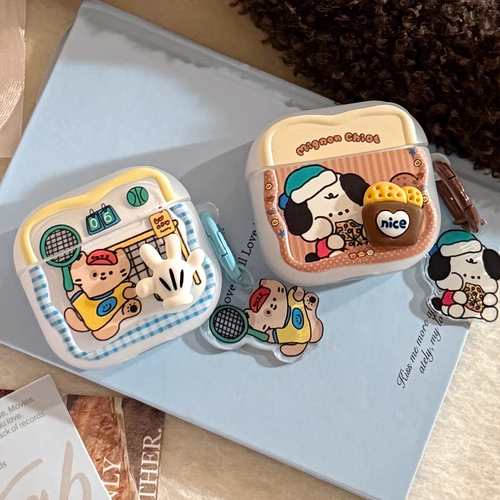 Coppia di cartoni animati animale simpatico gatto cane cucciolo ins custodia per auricolari 3D per apple airpods 4 1 pro 3 2nd 2 scatola di ricarica bluetooth wireless