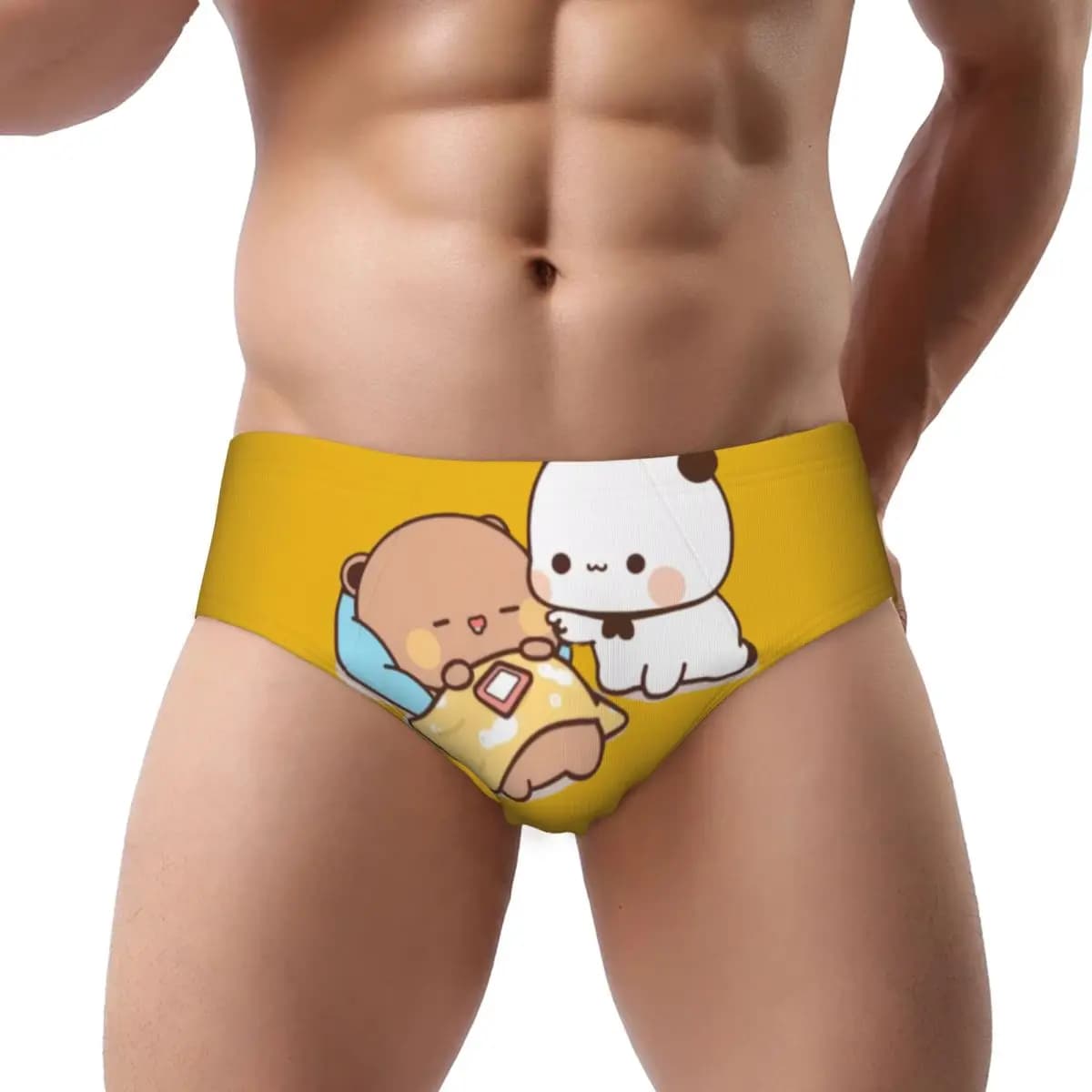 Custom Panda Bear And Brownie True Love Bubu Dudu Couple Briefs Underwear Men's Comfortable Stretch Underpants