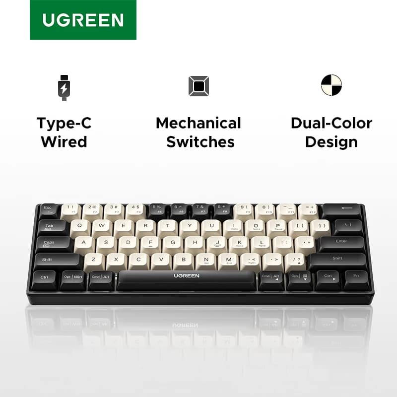 UGREEN Tastiera meccanica 61 tasti PBT Tastiera cablata russa/EN per laptop desktop Windows Mac OS Gaming