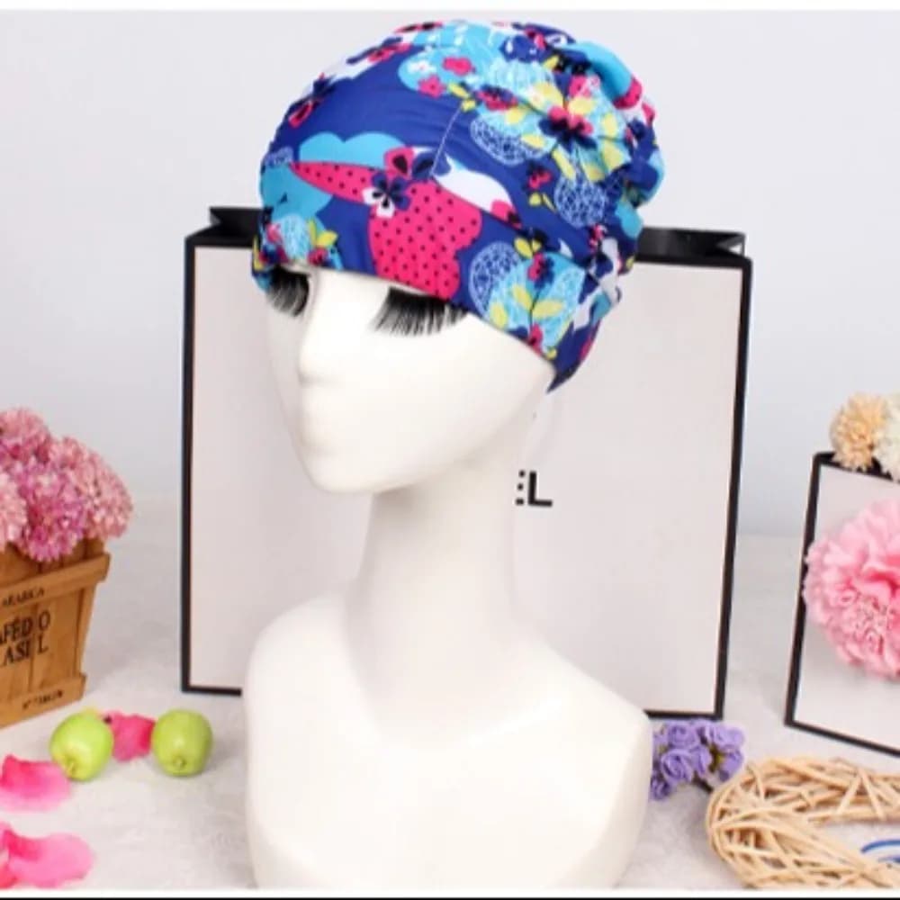 Printed Fabric Oversized Swimming Cap Breathable Long Hair Hot Spring Swimming Cap Free Size Quick Drying Bathing Cap Summer