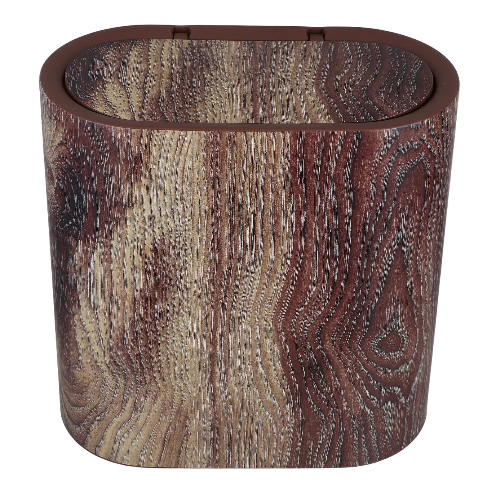 Cestino per Rifiuti Salvaspazio con Coperchio Effetto Legno, Contenitore Compatto e Sottile per Bagno, Cucina, Soggiorno, Ufficio, Aree Strette