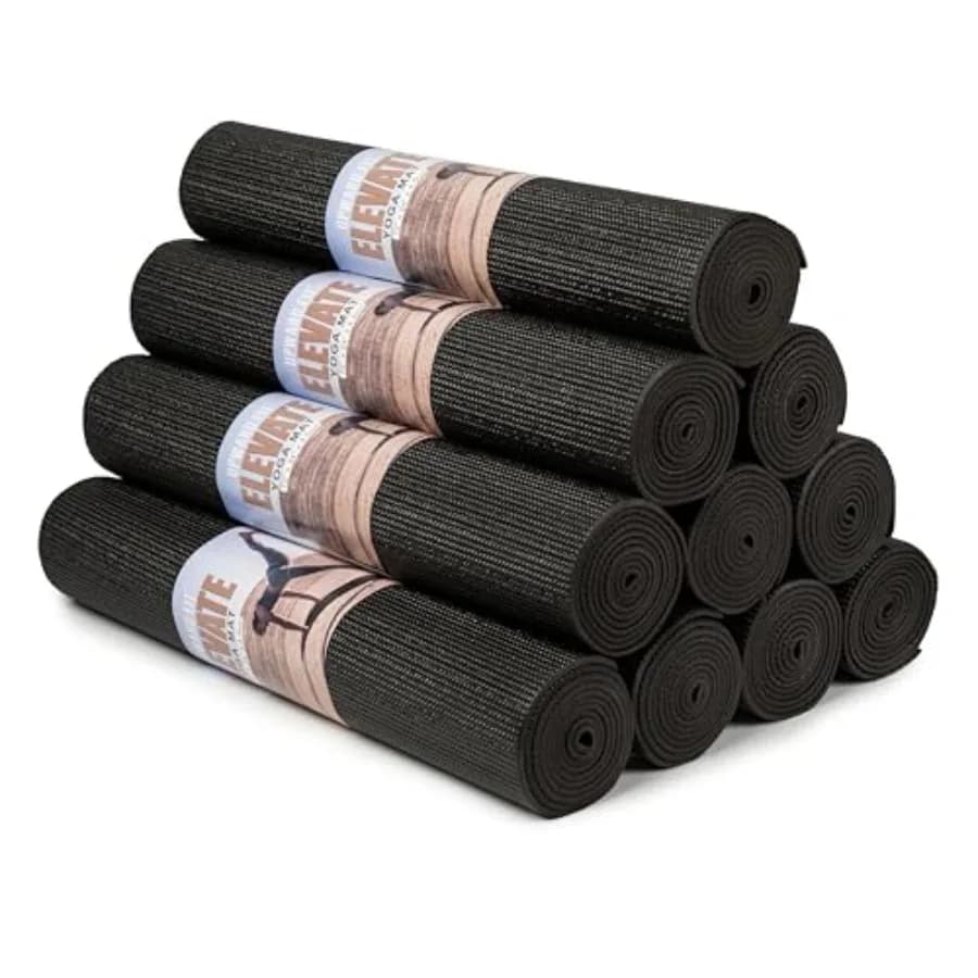 Bulk extra long yoga mats for studio use, PVC material, black color, non-slip textured surface