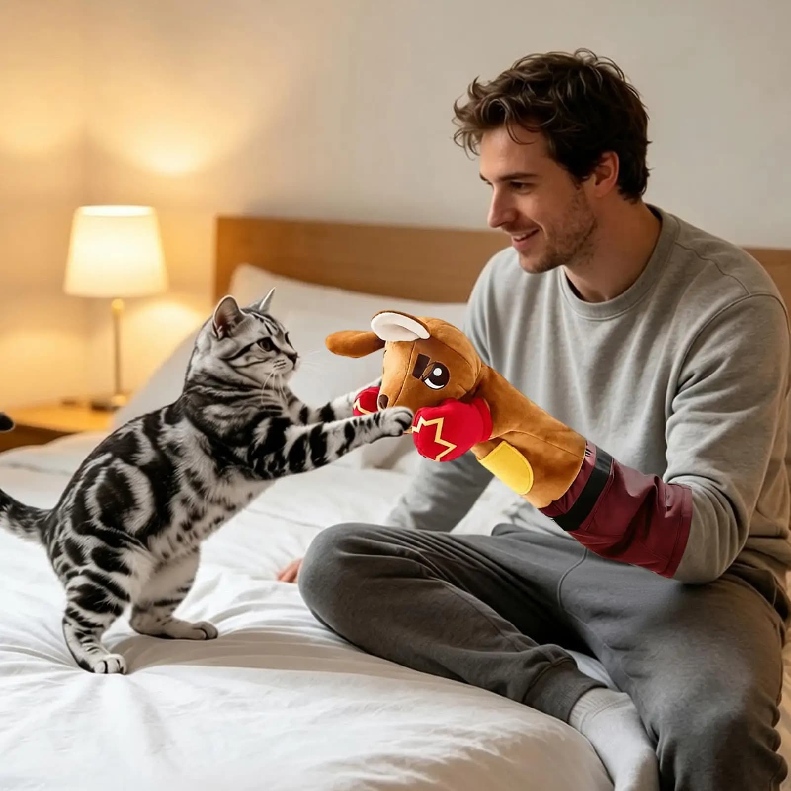 Cat Wrestling Glove Interactive Toy With 3 Catnip Pouches 3 Layer Protection Cat Puppet Wrestler For Boredom Relief Mental