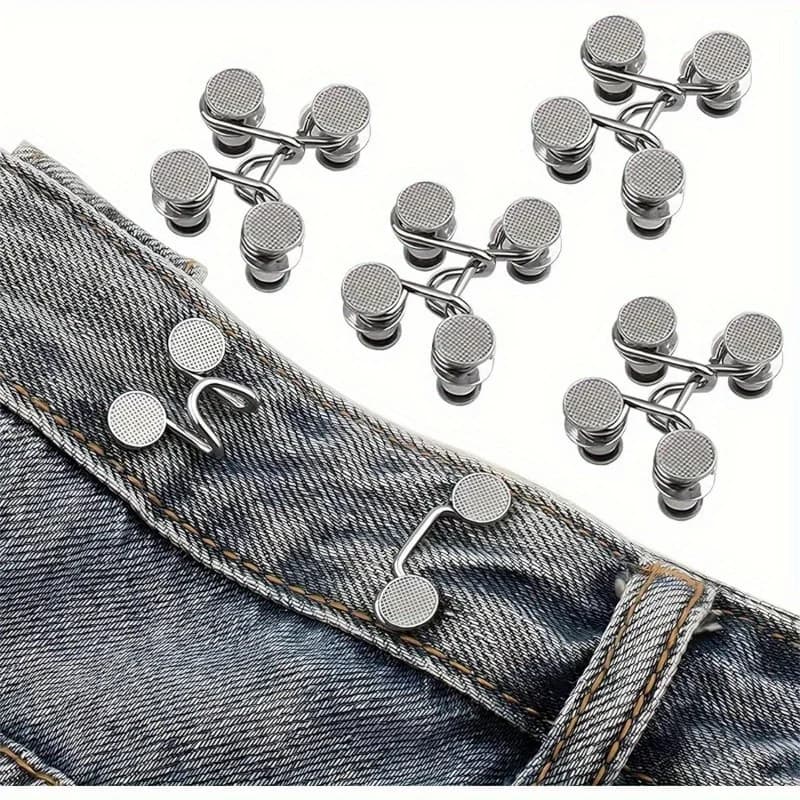 Set di 6 fermacintura in finto denim argentato senza cuciture, adatti per pantaloni da donna con chiusura a clip.