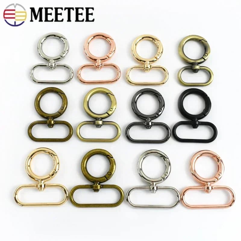 5-20 Pezzi Meetee Fibbie Metalliche 20-38mm per Cinghie Borsa, Anelli a Molla Girevoli, Moschettoni Portachiavi, Ganci a Scatto, Accessori Fai da Te