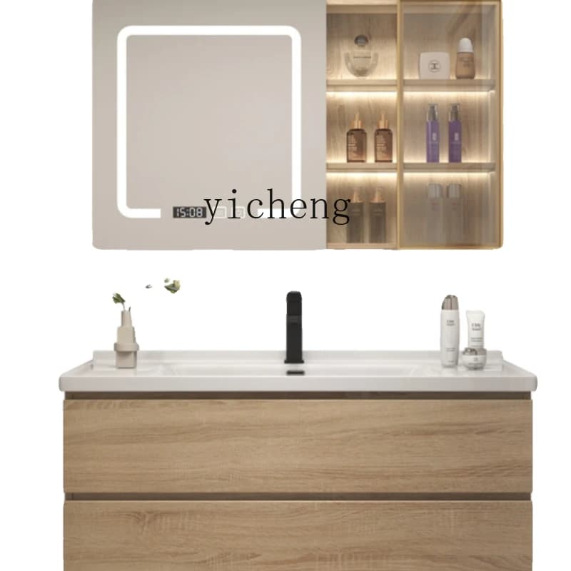 Armadietto da bagno in stile log Combinazione di armadietti a specchio Armadietto per lavabo in legno massello per uso domestico