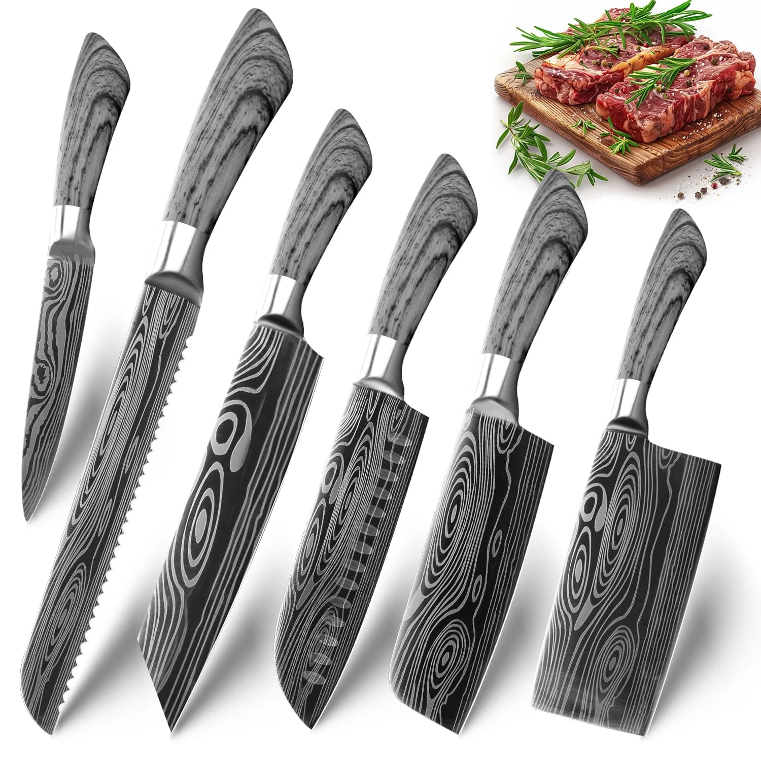 Kitchen knife Damascus Laser, Chef knife 5 7 8 Inches, Japanese knife Santoku, Butcher's knife to slice meat, Fish and Vegetables