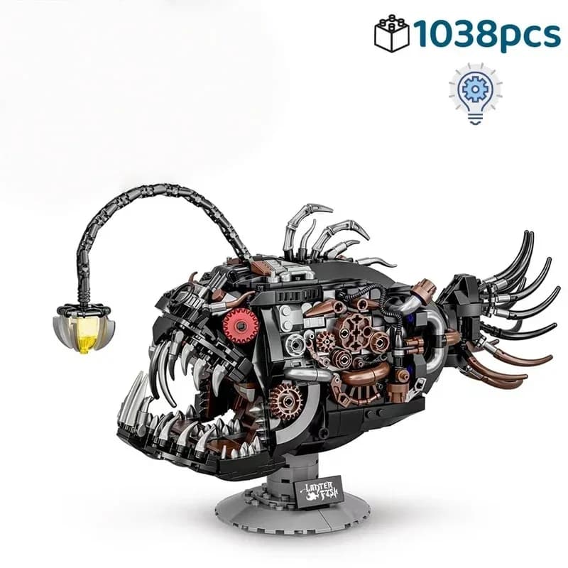 Mattoncini Creativi per Assemblaggio Tecnico, Lanterna Meccanica a Forma di Pesce, Blocchi da Costruzione MOC, Modello STEM, Regalo per Adulti e Bambini
