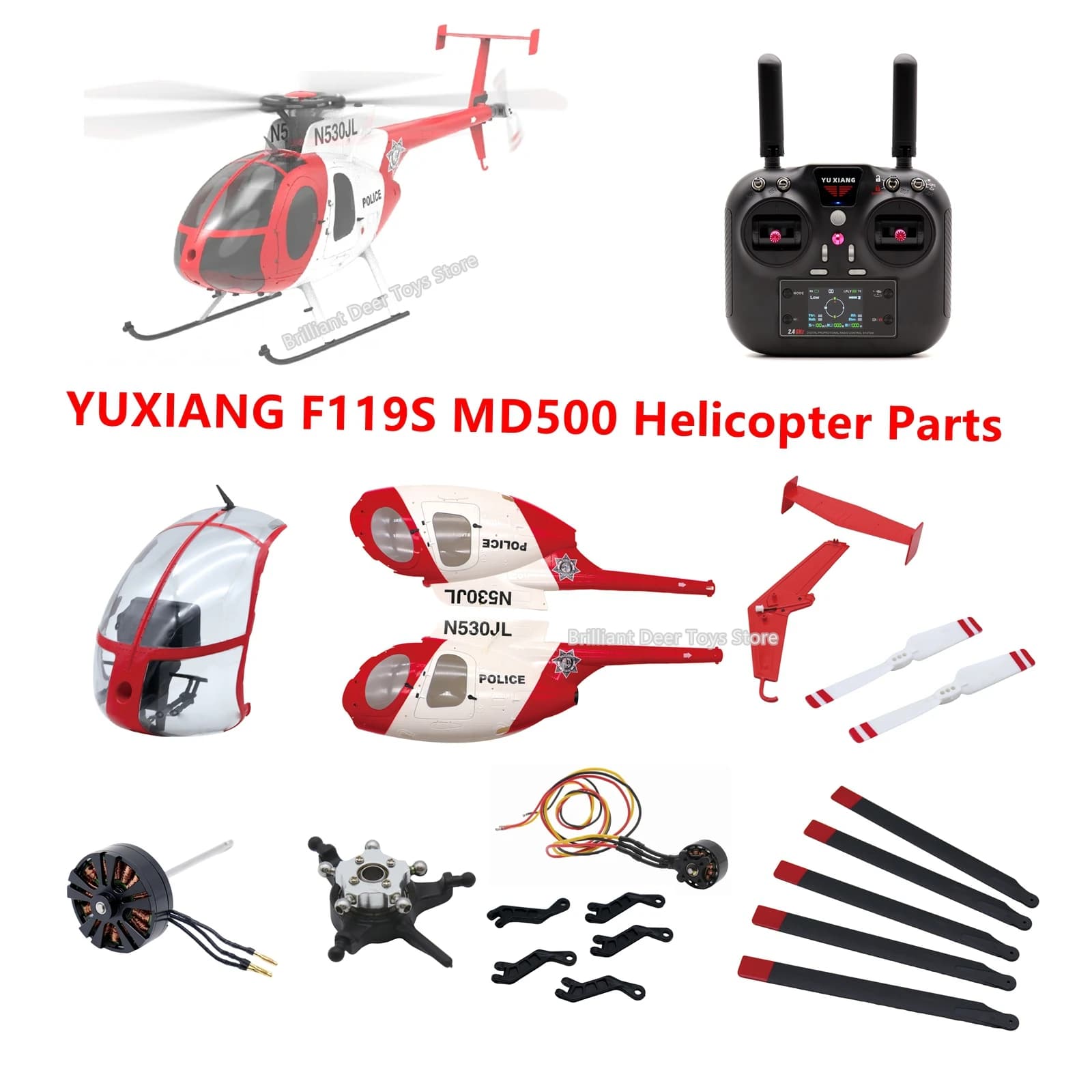 Parti originali per YUXIANG F119S MD500 RC Elicottero Lama principale Testa del rotore Servomotore Scheda di controllo di volo Trasmettitore