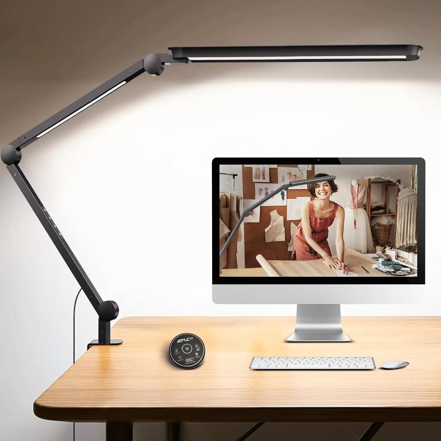 Lampada da Scrivania LED con Morsetto, Telecomando, Braccio Flessibile, Doppia Luce, Dimmerazione Continua, 5 Colori e 4 Livelli di Luminosità per Lavori Artigianali