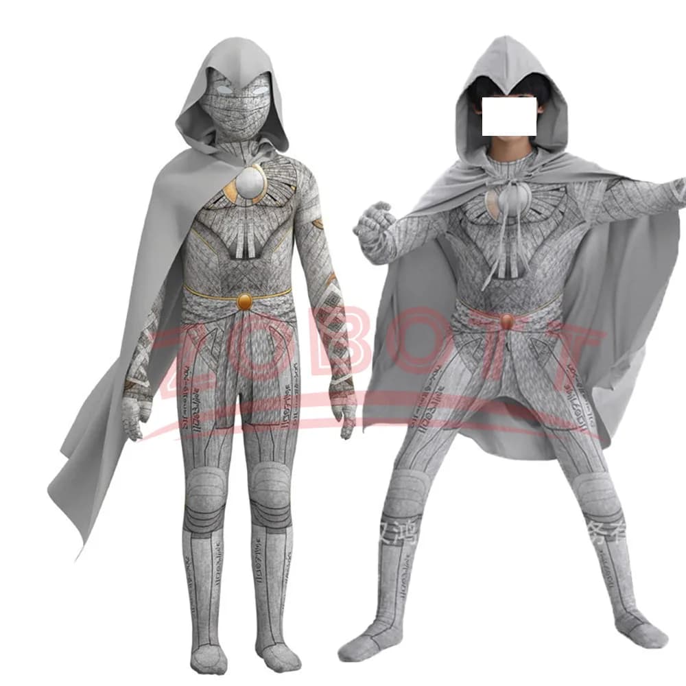 Set 3 Pezzi Costume Cosplay Moon Knight: Tuta, Mantello, Copricapo, Uniforme per Halloween, Costume Marc Spector, Outfit Moonknight