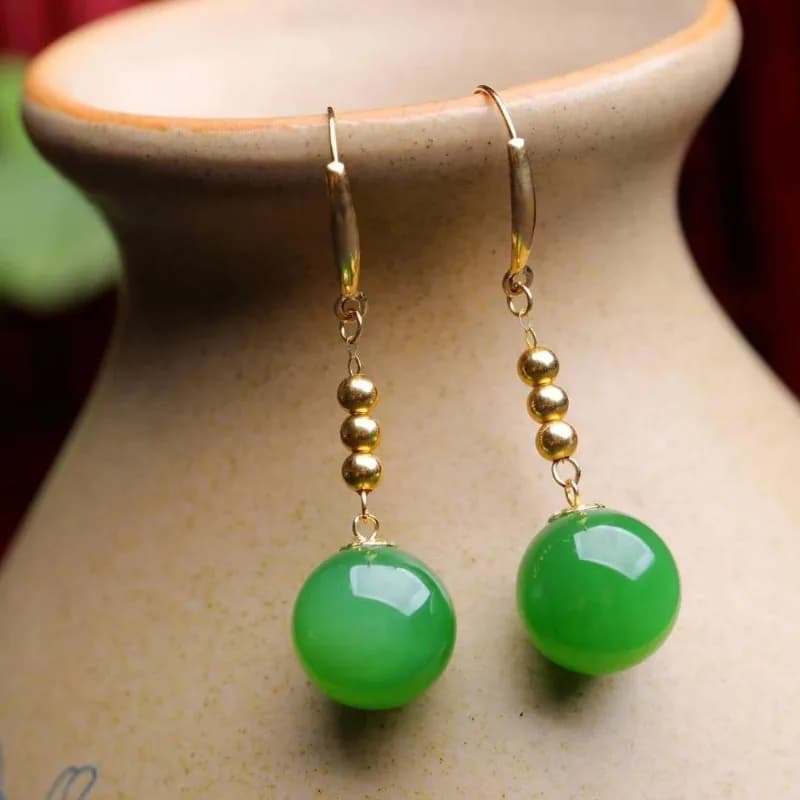 Earrings with Green Ice Beads, Classic Design and Simple