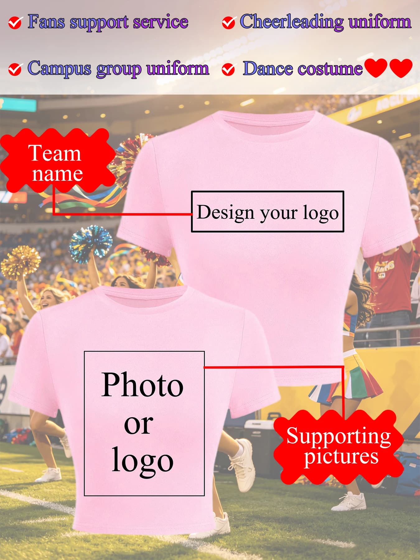 T-shirt Crop da Donna Personalizzabile con Logo per Uniforme di Squadra, Stile Y2K, per Fan Club, Moda, Feste, DIY, Elasticizzata
