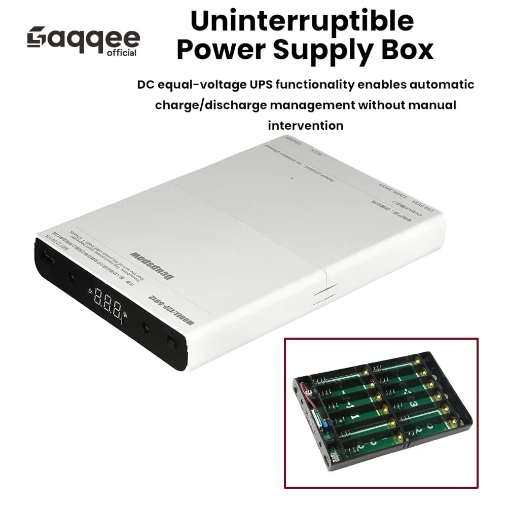 UPS DC 5V/9V/12V, Power Bank 12x18650 for Cellulars, Energy Accumulation Case, Optical Modem, Router