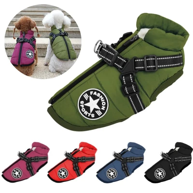 Giacca per cani da compagnia con anello per imbracatura Gilet invernale caldo Vestiti per cani per cani di piccola taglia Cappotto impermeabile Chihuahua Bulldog francese Abiti