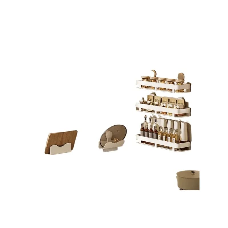 Set da appendere a parete per rack per condimenti da cucina, senza punzonatura, con ventosa, per condimenti, per appendere a parete